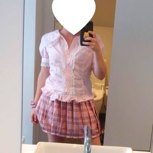 Harajuku Lolita Pink Plaid School Uniform Skirt With Pockets!